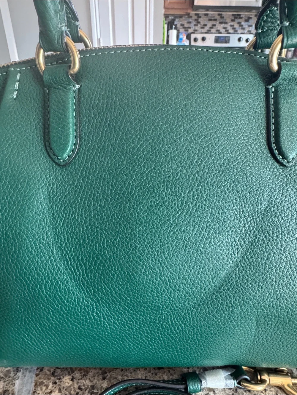 Coach Emerald Green Pebbled Leather Satchel with Gold Hardware - Picture 4 of 16